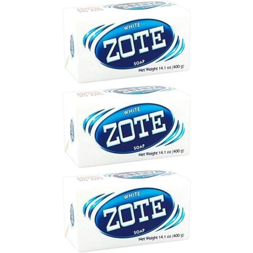 (PACK OF 3 BARS) Zote WHITE Laundry Bar Soap, with Even MORE Whitening Power & Satin Remover. Light Fresh Scent! Safe for delicate clothes! (3 Bars, 14.1oz Each Bar)
