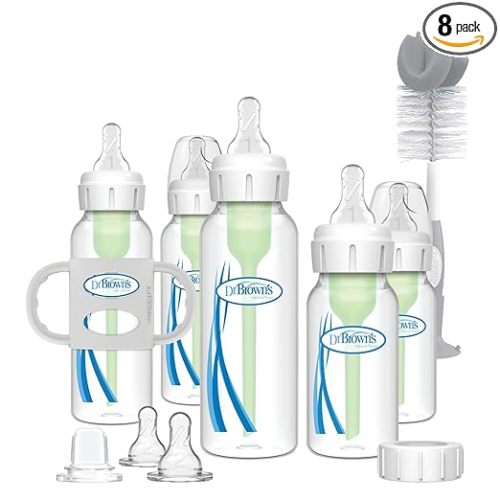 Dr. Brown's Anti-Colic Options + Narrow Bottle to Sippy Gift Set with Soft Silicone Sippy Spout, Removable Silicone Handles, Travel Cap and Bottle Brush (Packaging/Brush Color May Vary)