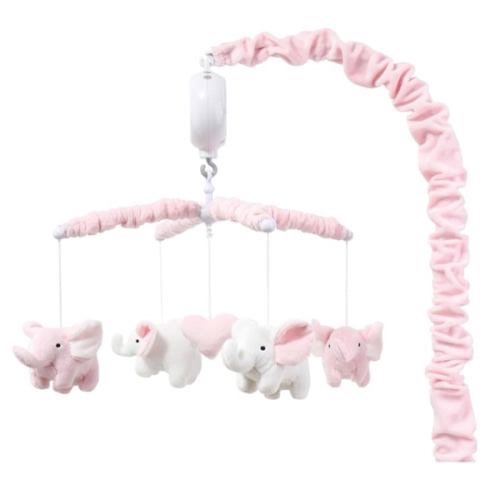 The Peanutshell Crib Mobile for Girls - Soft Pink Musical Baby Crib Mobile with 12 Lullabies, Cute Elephant Baby Pink Elephant Nursery Decor
