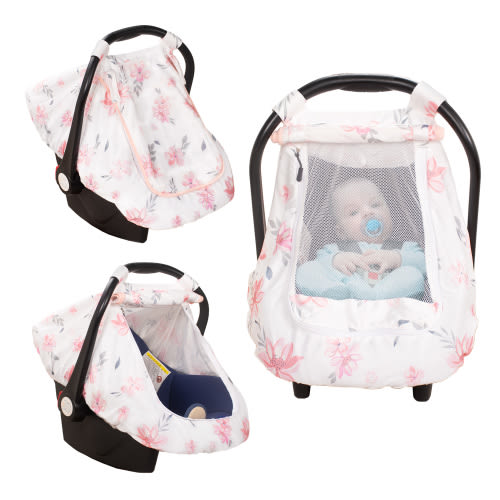 Beavtaens Car Seat Covers for Babies, Large Window Baby Car Seat Covers, Stretchy Carseat Canopy with Breathable Peekaboo, Kick-Proof & Windproof Infant Carseat Cover for Boys Girls (Flowers)