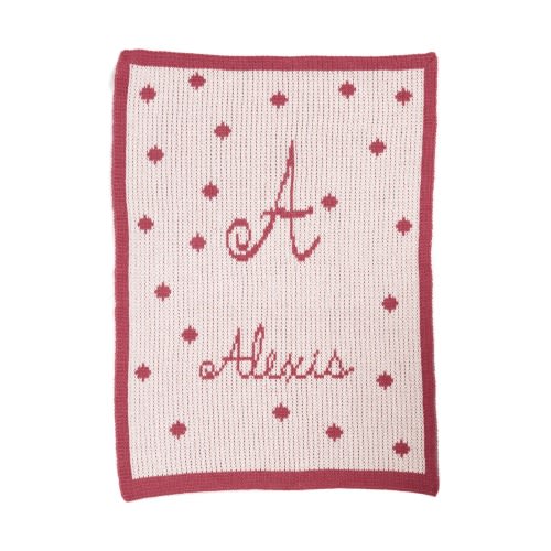 Butterscotch Blankees Polka Dot Personalized Small Stroller Blanket, Small, Pale Pink/ Mulberry