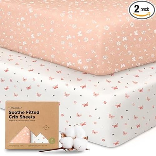 KeaBabies 2-Pack Organic Crib Sheets for Boys, Girls - 52x28 Fitted Crib Mattress Sheet Neutral, Breathable Jersey Cotton Cover for Baby Bed, Toddler Mattress, Soft & Cute Prints (Butterflies)