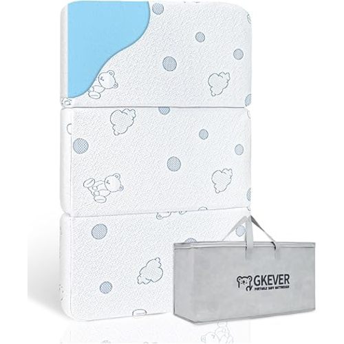 Pack and Play Mattress, 38x26 Dual-Sided High Resilience Memory Foam Tri-fold Baby Mattress for Pack n Play, Foldable Travel Pack n Play Mattresses Pad with Removable Cover & Carrying Bag