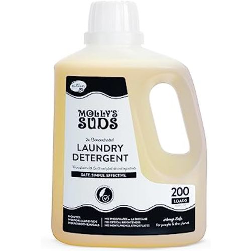 Molly's Suds Liquid Laundry Detergent | Natural Laundry Detergent Soap for Sensitive Skin, 2x Concentrated, High Efficiency (HE) (Unscented - 200 Loads)
