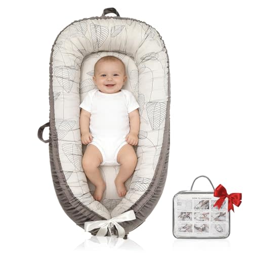 Meindoovm Organic Cotton Baby Lounger – Reversible, Portable, Soft & Breathable with Washable Cover | Perfect for Awake-Time Use Only - Little Leaves