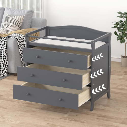 Garvee Baby Changing Table, 3 Wood Storage Drawers & Changing Pad, 39"H Infants Diaper Changing Station for Bedroom, Nursery, Gray