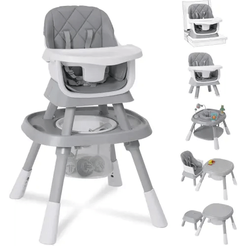 Babyliebe 15-in-1 Baby High Chair, Convertible Highchair for Babies and Toddlers with Activity Center, Booster Seat, Building Block Table, Toddler Chair with Safety Harness, Removable Tray (Gray)