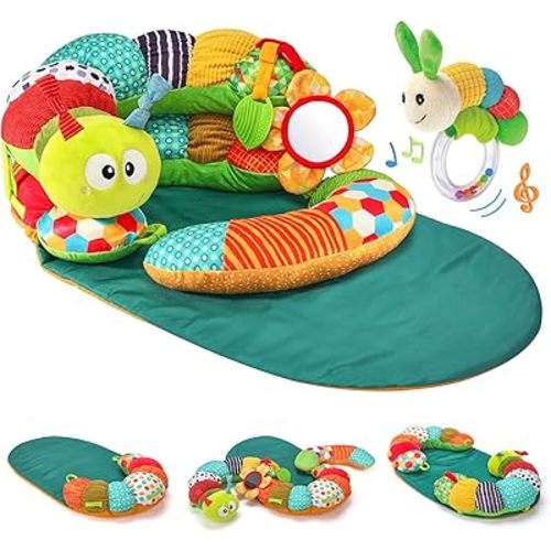 hahaland Upgraded Tummy Time Toys - 4 in 1 Tummy Time Pillow & Baby Sitting Support for Newborn Infant Baby 0-3 Months Early Development Detachable Teether Rattle Sensory Play for 0 3 6 9 12 Months