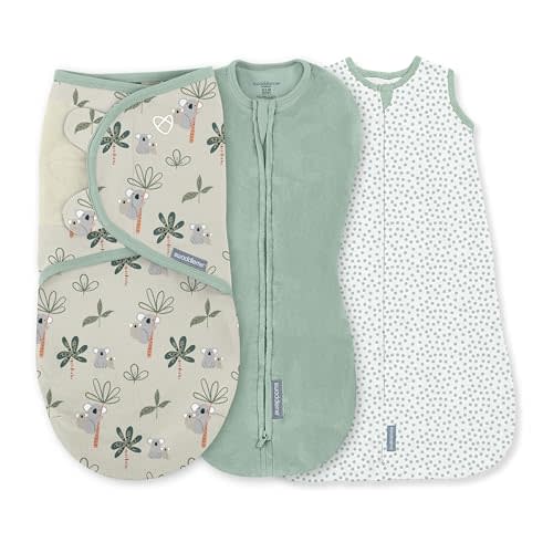 SwaddleMe by Ingenuity Comfort Pack Baby Swaddle Set, Size 0-3 Months, 5-14 Pounds, SwaddleMe Pod, Original Swaddle, Night Sack, 3pk - Koala Trees