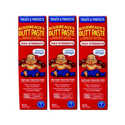 3 Pack - Boudreaux's Butt Paste Maximum Strength Diaper Rash Cream, Ointment for Baby, 4 oz Tube