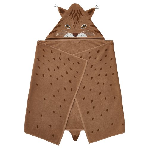 SKOGSDUVA Towel with hood - lynx shaped/brown 28 55 "