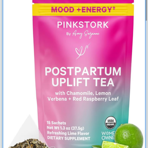 Pink Stork Postpartum Uplift® Mood Support Tea: Hormone Balance for Women After Pregnancy, Chamomile Tea with Red Raspberry Leaf for Postpartum Recovery - Postpartum Essentials - Caffeine-Free, 15 Sachets