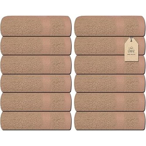 Soft Wash Cloths - 12 Pack Plush and Absorbent Cotton Washcloths for Face, Body, and Baby - Multi-Purpose, Quick-Dry Wash Cloths Set 13x13'' (Beige)