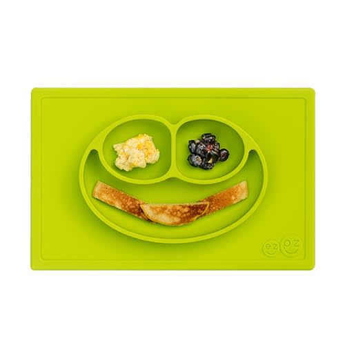 ezpz Happy Mat - 24 Months+ (Lime) - 100% Silicone Suction Plate with Built-in Placemat for Toddlers + Preschoolers - Divided Toddler Plates - Toddler Essentials…