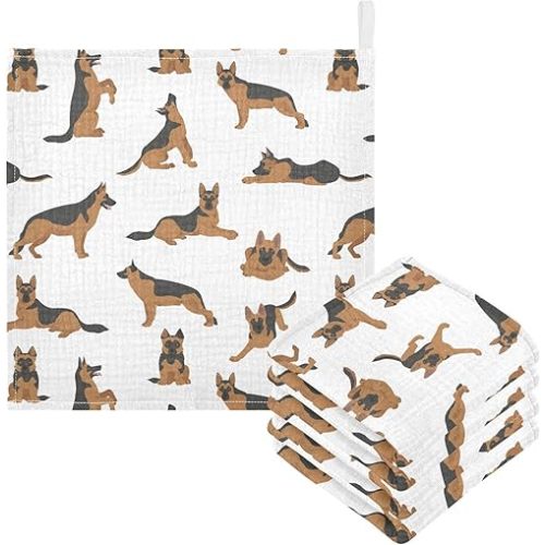 vvfelixl Baby Cotton Washcloths German Shepherd Dogs Infants Bath Towel for Unisex Face Towels for Newborn, Natural Baby Wipes Delicate Skin, 11.8 X 11.8 inch, one sizex3