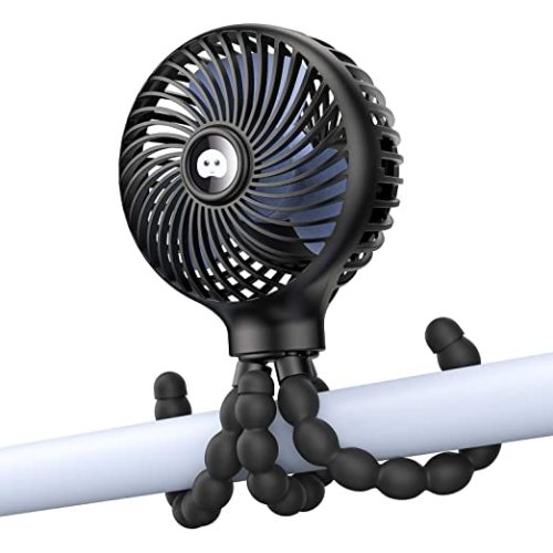 SmartDevil Portable Clip on Stroller Fan, 3000mAh for Baby, 3 Speed Battery Operated Personal Desk Fan with Flexible Tripod, Mini Handheld Fan for Car Seat, Treadmill, Camping (Black)