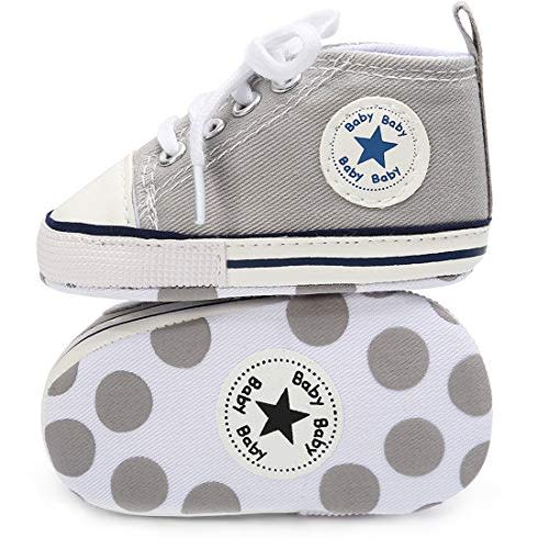 KIDSUN Unisex Baby Boys Girls High Top Sneaker Soft Anti-Slip Sole Newborn Infant First Walkers Canvas Denim Shoes
