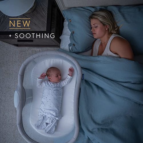 HALO BassiNest Soothing Swivel Sleeper 3.0S, Over-Bed Baby Bassinet with Vibrations, White Noise, Nightlight, and Safe Close-Sleeping Design, Grey