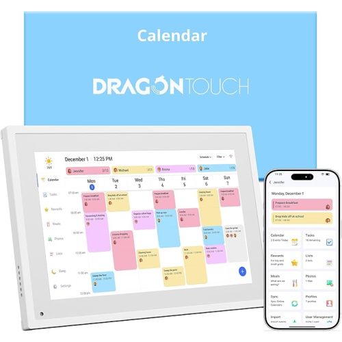 Dragon Touch 10.1 inch Digital Calendar Chore Chart – Interactive Touchscreen, Smart Family Planner, Hearth Display Desk Digital Calendar Best Gifts for Christmas, Wedding, Mom