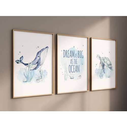 Ocean themed nursery, Sea nursery decor, Nautical nursery print set, under the sea nursery, gender neutral, whale nursery, underwater