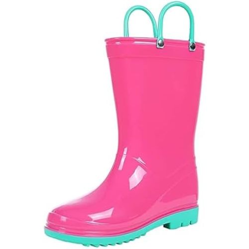 Puddle Play Toddler and Kids Waterproof PVC Rain Boots with Easy-On Handles – Lightweight Slip-Resistant Outdoor Boots for Boys and Girls
