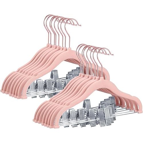 Stormix Baby Hangers, 24 Pack Pants Hangers with Clips, Non-Slip Clothes Hangers, Heavy-Duty Kids Hangers for Shirts, Pants, Skirts, Dresses, Jackets, Coat Pink (Rose Gold Hook)