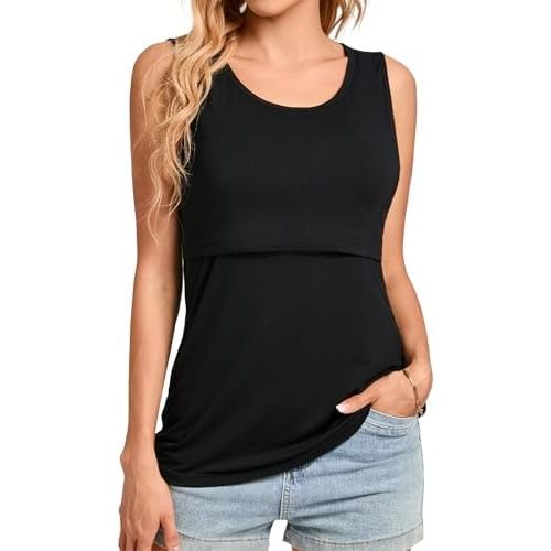 Sosolism Friendly Nursing Tops Summer Breastfeeding Tank Tops Women Sleeveless Casual Scoop Neck Pumping Shirts