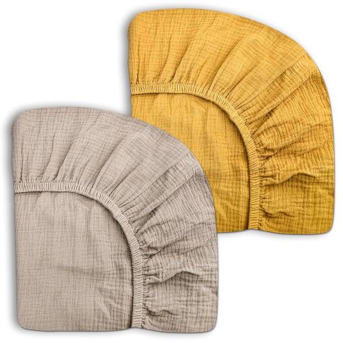 Crib Sheets for Baby Boy Girl 2 Pack, Fitted Crib Mattress Sheet 28" x 52", Muslin Toddler Bedding with Neutral Style, Nursery Bedding Essentials (Beige & Mustard Yellow)
