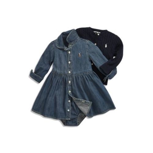 Girls' Long Sleeve Denim Dress & Bloomers Set & Cable Knit Cardigan - Baby