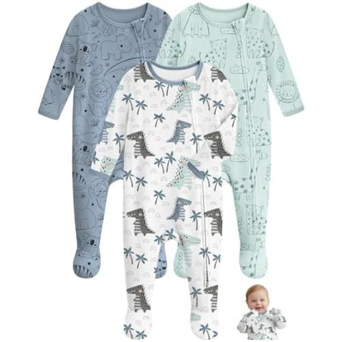 Unnivoll Baby Pajamas 100% Cotton Baby Sleepers for Newborn 0-3 3-6 6-9 Months 3Pcs Footie Pajamas Baby Boys Girls Clothes