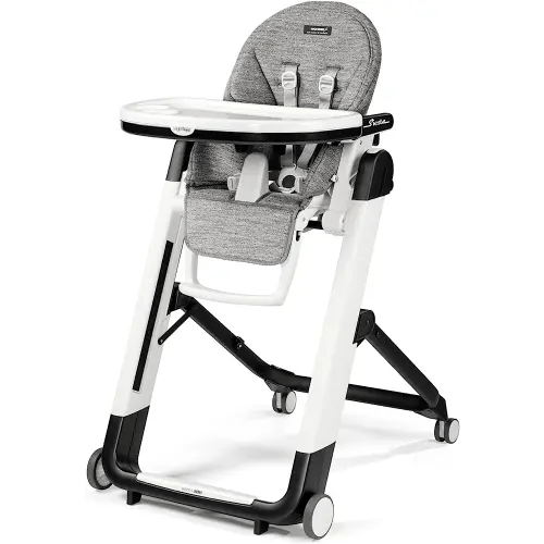Peg Perego Siesta, Grow with Baby Folding High Chair & Recliner, Height Adjustable, Quick Clean & Easy Push Wheels for Babies & Toddlers, Made in Italy, Wonder Grey (Grey)