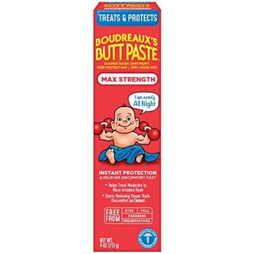 Boudreaux's Butt Paste Maximum Strength Diaper Rash Cream, Ointment for Baby, 4 oz Tube