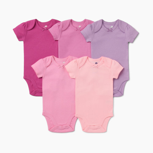 Small Story Short Sleeve Bodysuit Solid (5 Pack) - Pink Range, 0-3 M