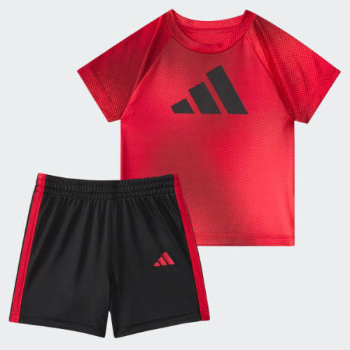 Two-Piece Short Sleeve Raglan Printed Tee and Shorts Set