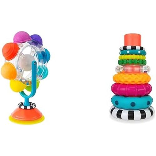Sassy Light Up Rainbow Wheel Tray Toy, Multi & Stacks of Circles Stacking Ring STEM Learning Toy, Age 6+ Months, Multi, 9 Piece Set