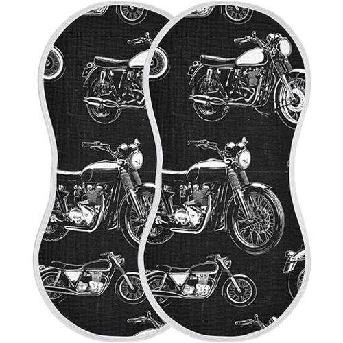 Black White Motorcycles Burp Cloths Baby Boys Girls Absorbent Soft Cotton Burping Cloths Rags, 2 Pack