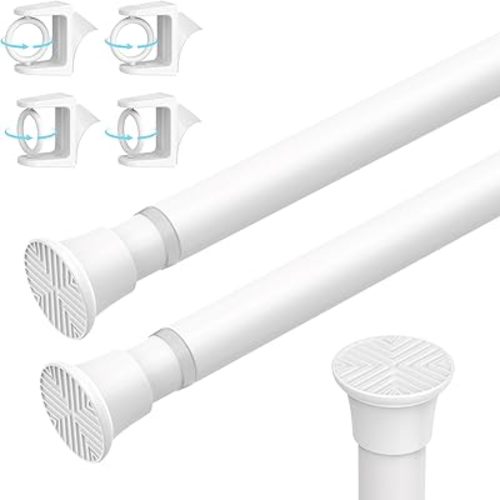AIZESI 2PCS White Tension Curtain Rod 18-36 Inch Adjustable Curtain Rod No Drilling Tension Rods Small Tension Rod Spring Tension Curtain Rods, for Windows, Door And Closet