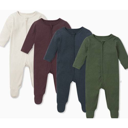 Ribbed Clever Zip Baby Pajamas 4 Pack
