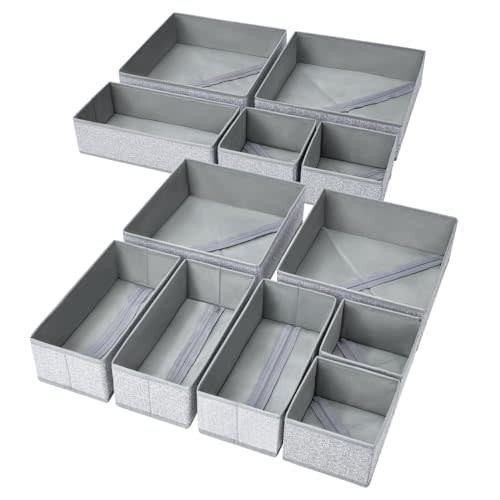 DIMJ Drawer Organizers - 12 Pack Foldable Closet & Sock Organizers, Fabric Dresser Drawer Dividers for Clothes, Underwear, Bras, Socks