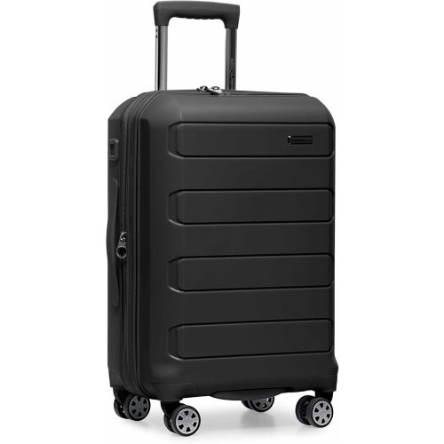Traveler's Choice Pagosa Indestructible Hardshell Expandable Spinner Luggage, Black, 22" Carry-on