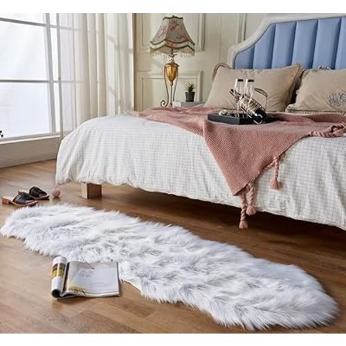 EasyJoy Ultra Soft Fluffy Shaggy Area Rug Faux Fur Rug Chair Cover Seat Pad Fuzzy Area Rug for Bedroom Floor Sofa Living Room (2 x 6 ft Sheepskin, White)
