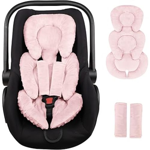 Infant Car Seat Insert Head and Body Support, GFU Reversible Newborn Insert for Carseat with Strap Pads, Soft Stroller Cushion Pillow Insert for Boys and Girls, Fits for Stroller, Swing, Pink