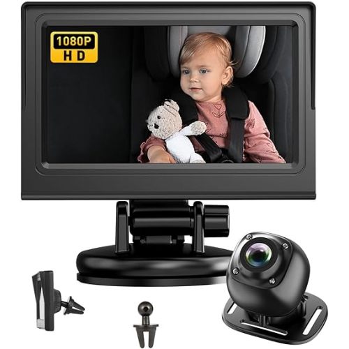 Baby Car Camera,4.3" HD Night Vision Function Car Mirror Display,360 Rotation Rear Facing Baby Monitor with Camera Night Vision,Wide Clear View,Easily Observe The Baby's Move(Black)