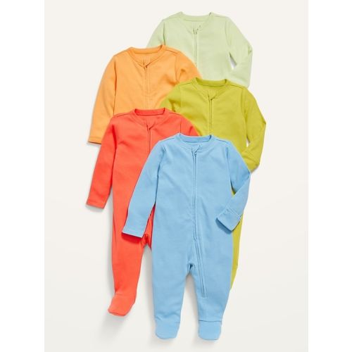 Unisex 5-Pack Sleep &amp; Play 1-Way Zip Footed One-Piece for Baby