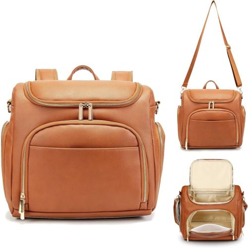 Leather Diaper Bag Backpack with Changing Pad - Multi-Function Large Capacity Baby Bag with Adjustable Shoulder Strap & Stroller Straps