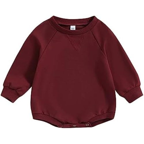Infant Baby Girl Boy Oversized Sweatshirt Romper Solid Crewneck Sweater Romper Long Sleeve Bubble Bodysuit Tops