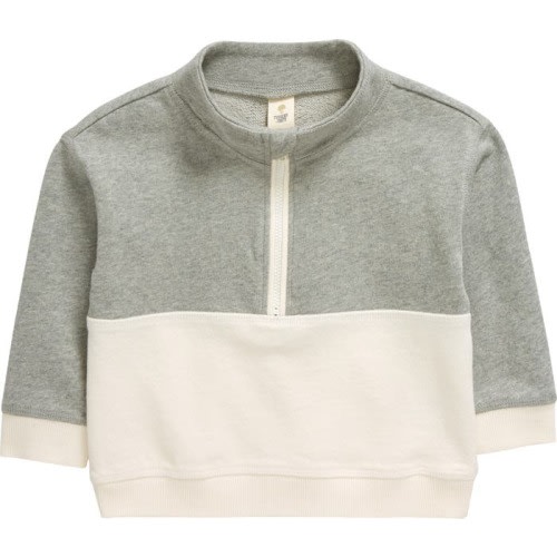 Baby Colorblock Half Zip Pullover, Grey - Ivory
