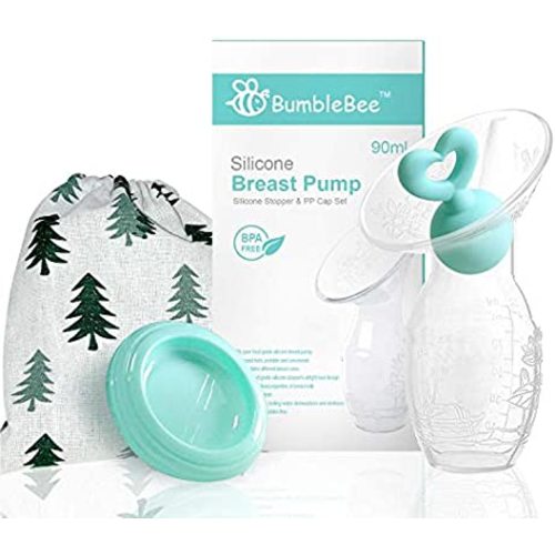 BumbleBee Manual Breast Pump with Breastfeeding Milk Saver Stopper& lid in Gift Box Food Grade Silicone