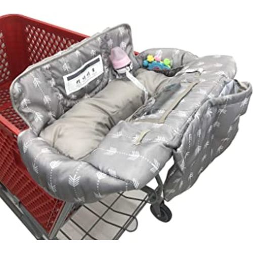 Soft Pillow Attached Waterproof 2-in-1 Baby Grocery Cart Seat Cover and High Chair Cover - Grey Arrow