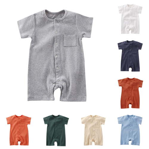 Vrotazzy Baby Boy Girl Summer Ribbed Romper Jumpsuit Solid Short Sleeve Bodysuit Outfit,Sizes 3-6 Months